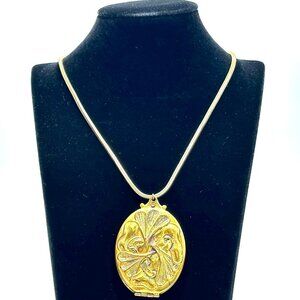 Antique Art Nouveau Brass Locket Necklace — Large Statement Piece – c 1900-20